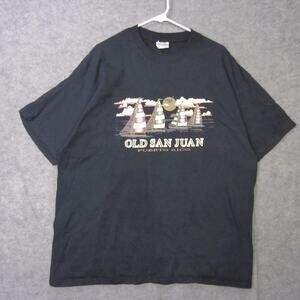 Hanes Old San Juan Puerto Rico Shirt Mens XL Black Sailboat Graphic Nautical Tee